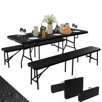 Bierzeltgarnitur klappbar Rattanoptik anthrazit 180 cm – Tisch + 2 Bänke
