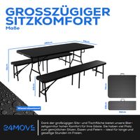 Klappbare Bierzeltgarnitur 3-teilig 180 cm Tisch, 2 Bänke, Kunststoff Rattan, tragbar mit Griffen