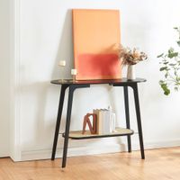 Konsolentisch Taivalkoski 100x35x80 cm Schwarz/Rattanoptik