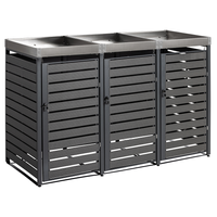 3er Mülltonnenverkleidung mit Pflanzdach aus Edelstahl, ca. 196 x 80 x 124 cm - Anthrazit