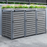 3er Mülltonnenverkleidung mit Pflanzdach aus Edelstahl, ca. 196 x 80 x 124 cm - Anthrazit