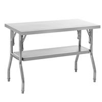 Mobiler Klapptisch mit Ablagefläche aus Edelstahl, ca. 120 x 60 x 80 cm