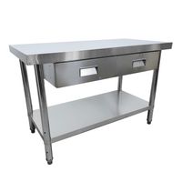 Bistro Küchentisch mit 2 Schubladen aus Edelstahl, ca. 120 x 60 x 80 cm