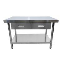 Bistro Küchentisch mit 2 Schubladen aus Edelstahl, ca. 120 x 60 x 80 cm