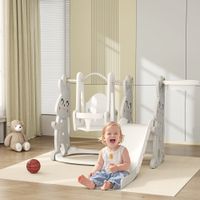 Rutsche 4-in-1 Kinderrutsche mit Schaukel, Klettergerüst, Basketballkorb Grau