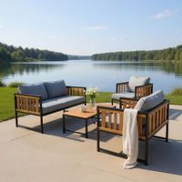 11 tlg. Outdoor Sitzgruppe aus Akazienholz - Dunkelgrau