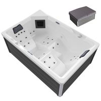 Outdoor Whirlpool Spa GALERA 190cm x 130cm, mit Thermoabdeckung, Heizung, Hydromassage, Farblicht