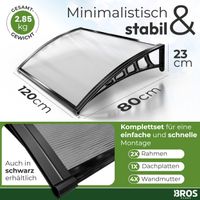 Hauseingang Vordach aus Aluminium Rahmen 80 cm x 120 cm  schwarz