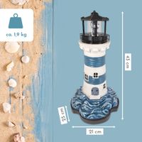 Leuchtturm blau,weiß mit rotierendem Leuchtfeuer, Solarleuchte 43 cm hoch