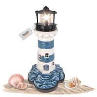 Leuchtturm blau,weiß mit rotierendem Leuchtfeuer, Solarleuchte 43 cm hoch