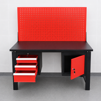 Werkbank mit 3 Schubladen, 1 Tür und Lochrückwand, 150 x 75 x 80 cm 