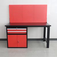 Werkbank mit 2 Schubladen, 2 Türen und Lochrückwand,  150 x 75 x 80 cm 