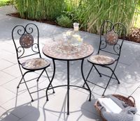 3.tlg Sitzgruppe Mosaik mit Tisch Ø 60 cm & 2 Stühlen MANDALA - Mehrfarbig