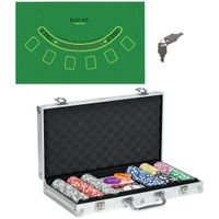 SPORTNOW Pokerkoffer Set, 300 Pokerchips 11,5 Gramm, Pokerset mit Schloss Silber