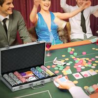 SPORTNOW Pokerkoffer Set, 300 Pokerchips 11,5 Gramm, Pokerset mit Schloss Silber