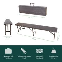 Klappbank im 2er Set braun, mobile Sitzbank 180x25cm, klappbare Bierbank für 4 Personen