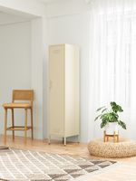 Metall-Einzeltür-Schrank mit Kleiderstange, ca.180 × 38 × 46 cm - Creme