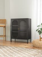 Metallschrank Sideboard mit  Sicherheitsglas-Türen MORU, ca. 110 x 80 x 40 cm - Schwarz