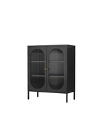 Metallschrank Sideboard mit  Sicherheitsglas-Türen MORU, ca. 110 x 80 x 40 cm - Schwarz