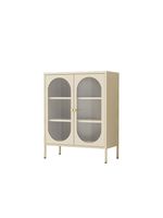 Metallschrank Sideboard mit Sicherheitsglas-Türen MORU, ca. 110 x 80 x 40 cm - Creme