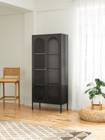 Metallschrank Sideboard mit Sicherheitsglas-Türen MORU, ca. 180 x 80 x 35 cm - Schwarz