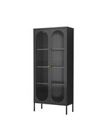 Metallschrank Sideboard mit Sicherheitsglas-Türen MORU, ca. 180 x 80 x 35 cm - Schwarz
