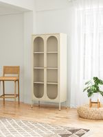 Metallschrank Sideboard mit Sicherheitsglas-Türen MORU, ca. 180 x 80 x 35 cm - Creme