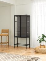 Vitrinenschrank aus Metall mit gehärtetem MORU-Glas und Glas-Seiten, ca. 180 x 80 x 40 cm - Schwarz