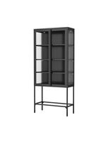 Vitrinenschrank aus Metall mit gehärtetem MORU-Glas und Glas-Seiten, ca. 180 x 80 x 40 cm - Schwarz