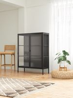 Metall-Vitrinenschrank mit klaren Glastüren, ca. 110 x 80 x 40 cm - Schwarz