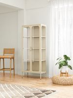 Vitrinenschrank aus Metall mit klaren Glastüren, ca. 180 x 80 x 40 cm - Creme