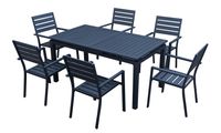 7tlg. Alu-Sitzgruppe mit Ausziehtisch & 6 Stapelstühlen - Schwarz