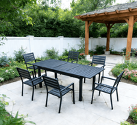 7tlg. Alu-Sitzgruppe mit Ausziehtisch & 6 Stapelstühlen - Schwarz