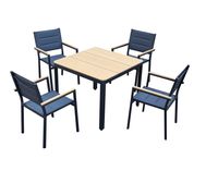 5-tlg. Alu-Sitzgruppe mit Ausziehtisch & 4 Stapelstühlen – Schwarz/Braun