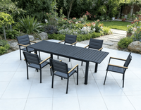 7-tlg. Alu-Sitzgruppe mit Teleskoptisch & 6 Stapelstühlen – Schwarz