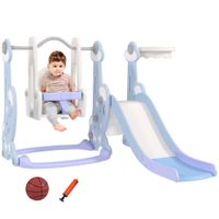 Rutsche 4-in-1 Kinderrutsche mit Schaukel Basketballkorb Klettergerüst Hellblau