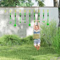 10 m Zipline Kit Kinder Slackline-Set mit 2 Turnringe, 2 Kletterstangen für 3-6