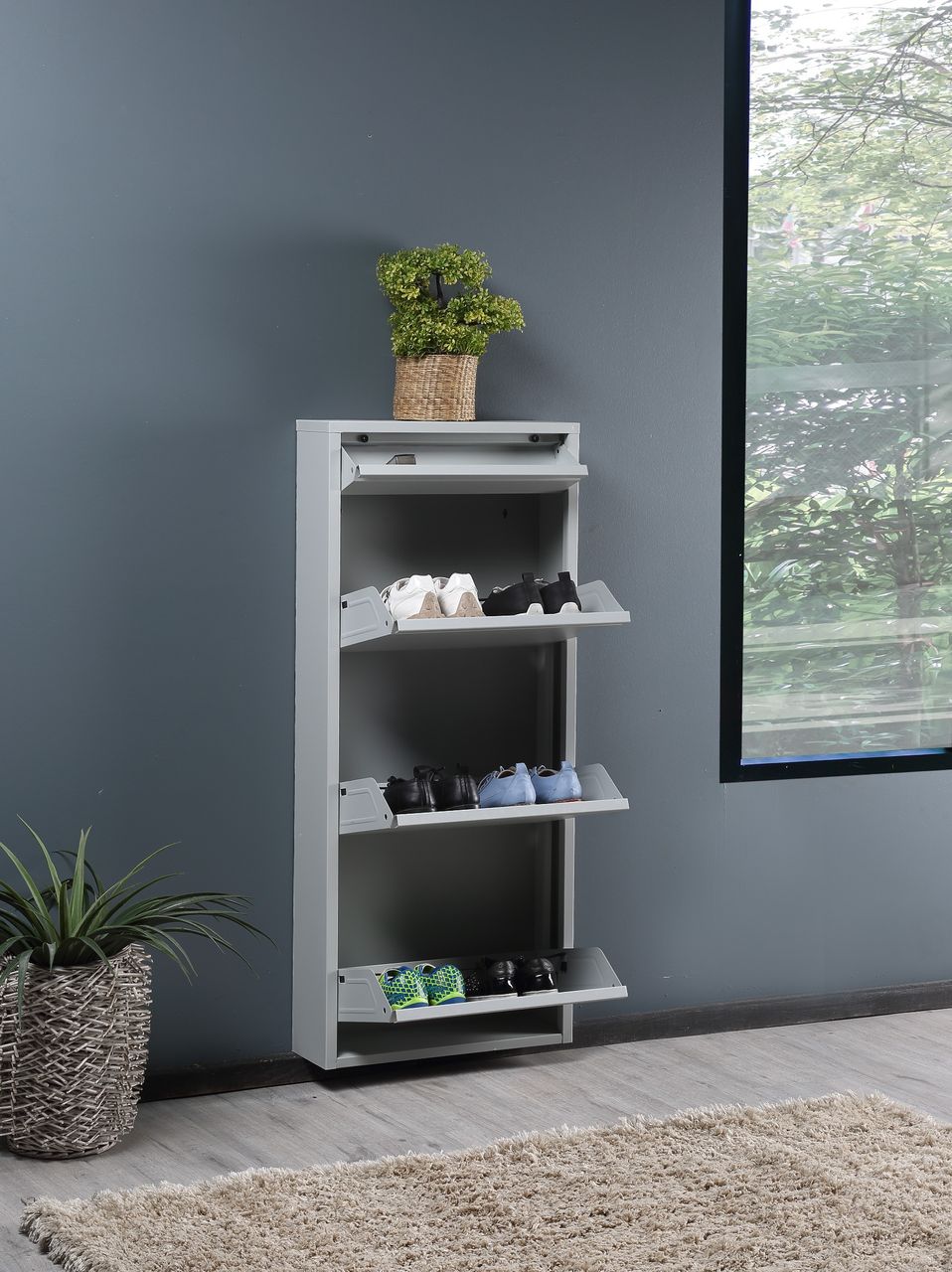 Schuhkipper mit 3 klappen aus Metall, ca. 15 x 50 x 103,5 cm