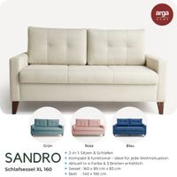 Moderner Bettsessel SANDRO mit integrierter Bettfunktion XL, ca. 89 x 160 x 83 cm