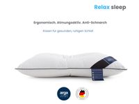 AH Relax Sleep – Ergonomisches Anti- Schnarch- Kopfkissen 50 x 70 cm mit Baumwollbezug & atmungsaktiver Faserfüllung 