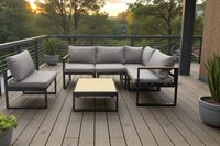 17.tlg Ecklounge "Santorini" aus Aluminium mit Tisch & Sessel - Schwarz/Hellgrau