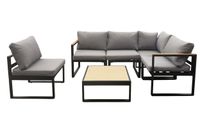 17.tlg Ecklounge "Santorini" aus Aluminium mit Tisch & Sessel - Schwarz/Hellgrau