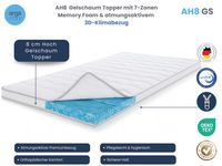 AH8 Gelschaum Topper mit 7-Zonen Memory Foam & atmungsaktivem 3D-Klimabezug