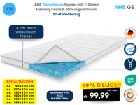 AH8  Gelschaum Topper mit 7-Zonen Memory Foam & atmungsaktivem 3D-Klimabezug