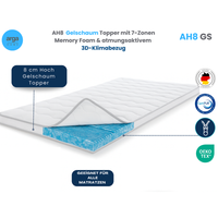AH8  Gelschaum Topper mit 7-Zonen Memory Foam & atmungsaktivem 3D-Klimabezug