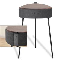Drahtloser Lautsprecher Mesu im Tischdesign, schwarz mit Holzplatte