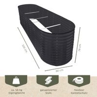 Hochbeet Metall oval 320x80x78cm anthrazit, Pflanzbeet wetterfest, Gartenbeet