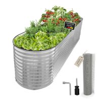 Hochbeet Metall oval 320x80x78cm silber, Pflanzbeet wetterfest, Gartenbeet