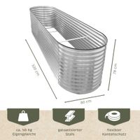 Hochbeet Metall oval 320x80x78cm silber, Pflanzbeet wetterfest, Gartenbeet