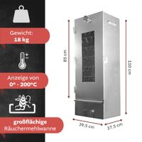 Räucherofen XL 110 cm hoch mit Untergestell und Zubehör, Stahl Räucherschrank mit Tisch